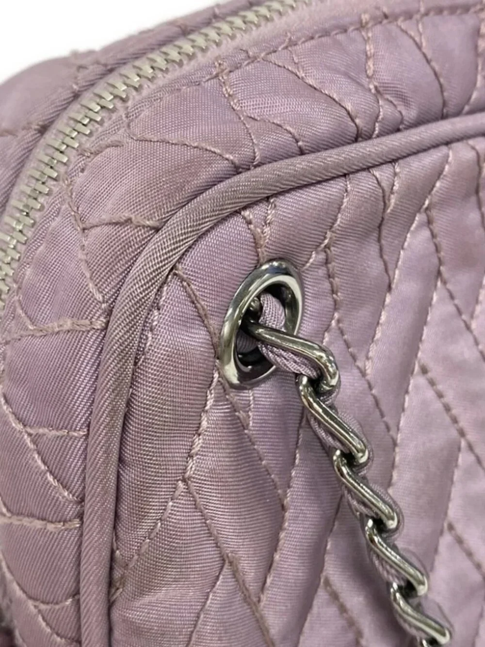 PRADA Light Purple Purple Nylon Leather Handbag